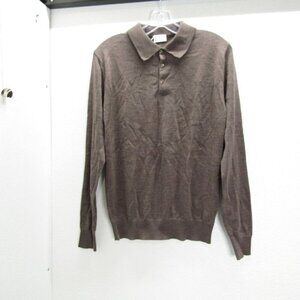 NEW ASKET Mens The Merino Wool Long Sleeve Polo Shirt Size S Brown Melange